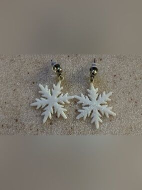 White Snowflake Dangle Earrings - Winter Holiday Jewelry